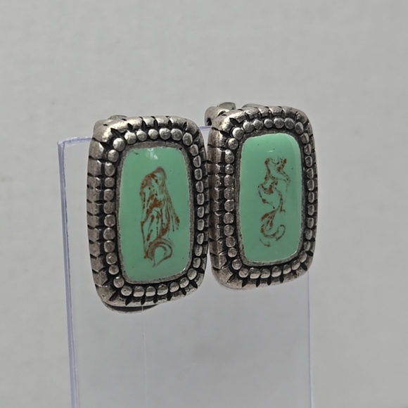 Chico's Silver Tone Turquoise Aqua Color with Copper Design Clip-On Earrings - Picture 3 of 9